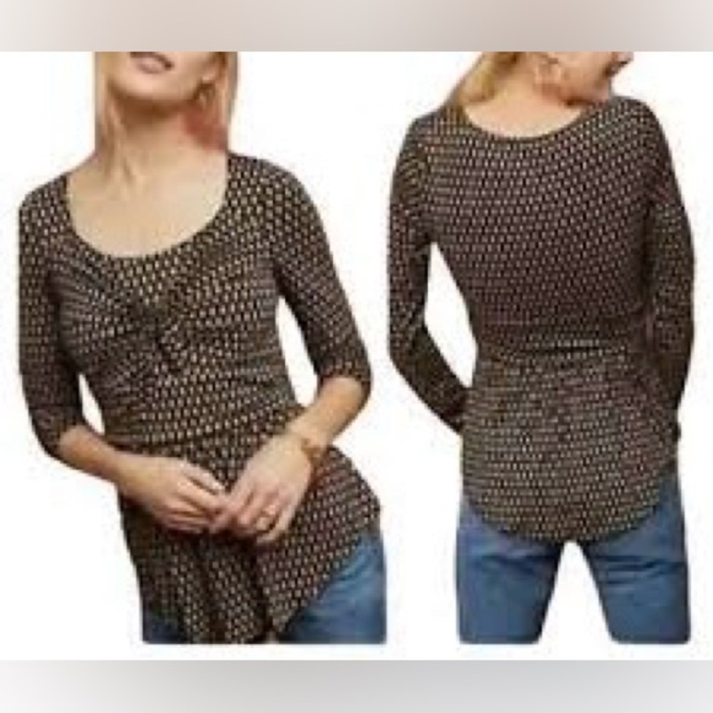 Anthropologie Women’s Black and Brown Fitted Asymmetrical Blouse, Sz M. NWOT